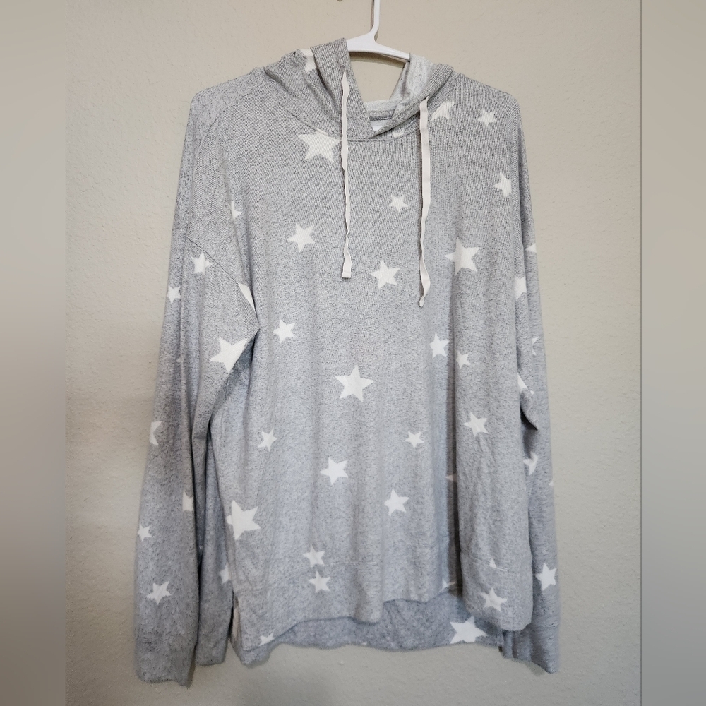 Gray Star Print Hoodie Sweater Size Large